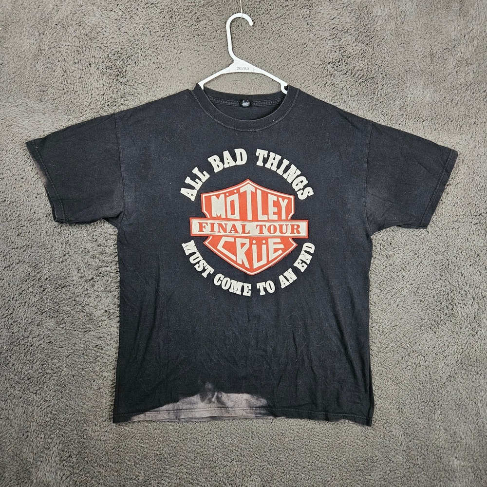 Motley Crue Final Tour 2014 All Bad Things Band T-Shirt Mens Large Distressed